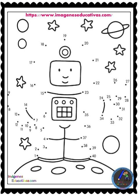 Fichas mejorar unir por números y colorear del 1 al 50 - Imagenes Educativas Space Unit, Dot Worksheets, Space Activities, Dot To Dot, The Dot, Space Party, Connect The Dots, Space Theme, Activity Sheets