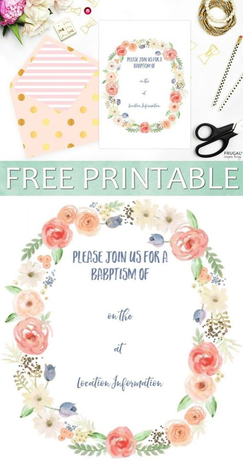 Free Printable Baptism Invitation on Frugal Coupon Living. Unique Floral Design, personalize your invite for your child. Baby Baptism Invitation. Adult Baptism Invitation. Teen Baptism Invitation. Child Baptism Invitation. Adult Baptism, Diy Crafts Ideas, Baptism Invitations Girl, Frugal Wedding, Christening Ideas, Unique Floral Design, Print Outs, Baptism Invitation, Baby Baptism