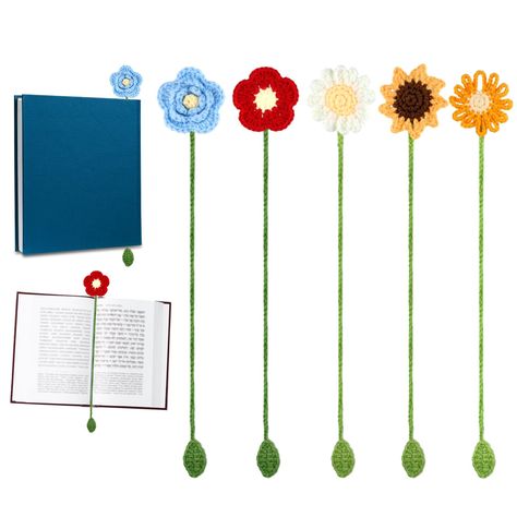 PRICES MAY VARY. Package Content: You will receive 5 pieces of crochet flower bookmarks in 5 styles, which look vibrant, and bring you a different experience in reading. Premium Material: These sunflower bookmarks are made of cotton yarn with bright color, lightweight and soft, washable and reusable, and will not cause damage to your books, combining aesthetics with durability. Easy to Use: Tuck the rope part directly into the page that you will read next time, and then close the book, looks lik Crochet Flower Bookmarks, Sunflower Bookmark, Marque-pages Au Crochet, Book Crochet, Flower Bookmarks, Confection Au Crochet, Gift For Book Lover, Flower Bookmark, Crochet Bookmarks