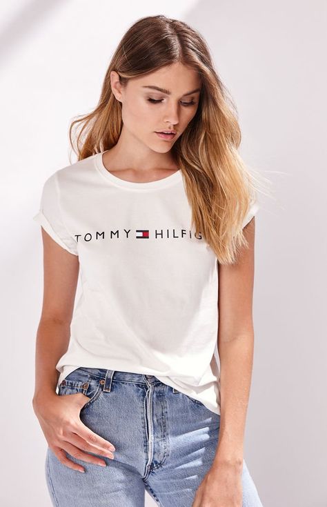 PacSun : Tommy Hilfiger-Graphic T-Shirt Tommy Hilfiger T Shirt Woman, Tommy Clothes, Pacsun Logo, Hilfiger Outfits, Pakistani Fashion Casual, Tommy Hilfiger T Shirt, Tommy Hilfiger Shirts, Tshirt Outfits, Clothes Ideas