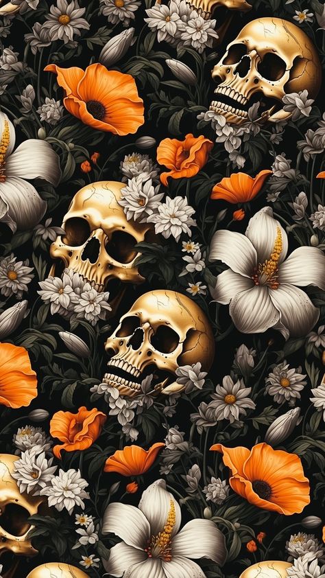 Wallpapers Fall, Spooky But Cute, Arte Ganesha, Halloween Phone Wallpaper, Kartu Tarot, Skulls And Flowers, Whatsapp Wallpapers Hd, Cute And Aesthetic, Goth Wallpaper