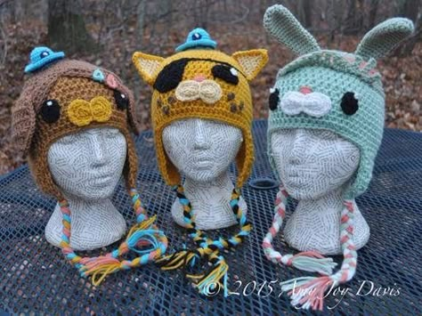 Dashi, Kwazii, & Tweak inspired hats crocheted on the fly (no pattern) Octonauts Hat, Octonauts Crochet, Dashi Octonauts, Balaclava Aesthetic, Beanie Aesthetic, Anime Crochet, Silly Clothes, Crocheted Hats, Crochet Design Pattern