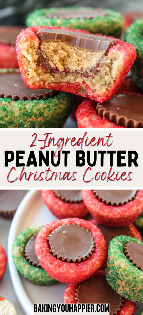 2-Ingredient Peanut Butter Cup Christmas Cookies, a super easy to make semi-homemade Christmas cookie that stands out on any cookie tray! Assorted Cookie Tray, Cookie Trays For Christmas, 3 Ingredient Christmas Treats, Christmas Cookie Tray Presentation, Christmas Cookie Tray Ideas, Cookie Tray Ideas, Christmas Cookies Easy Recipes, Homemade Christmas Desserts, Christmas Dessert Tray