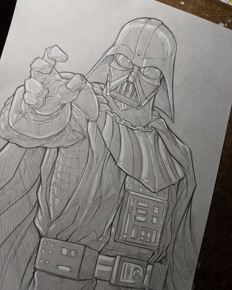 Darth Vader - commish Using 2H,HB and white acrylic white ink on 8x11 grey stock paper Darth Vader Drawings, Superheroes Sketch, Darth Vader Dibujo, Star Wars Zeichnungen, Darth Vader Drawing, Star Wars Art Drawings, Potrait Painting, Dark Vador, Star Wars Anakin