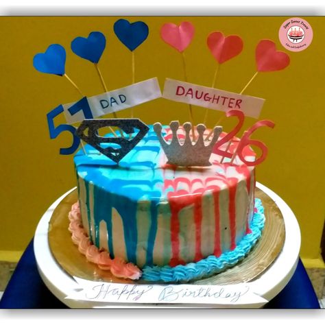 Birthday Cake For Father And Daughter, Blue And Pink Cake Birthday, Cake For Father, Pink Cake Birthday, Birthday Cake For Father, Birthday Concept, Hello Kitty Birthday Cake, Dad Birthday Cakes, Cake Birthday Cake