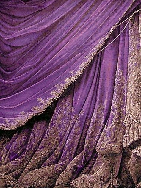 Purple Kingdom Aesthetic, Plum Purple Aesthetic, Royal Purple Aesthetic, Purple Places, Purple Academia, Paper Curtain, Purple Royalty, Tiefling Bard, Vintage Theater