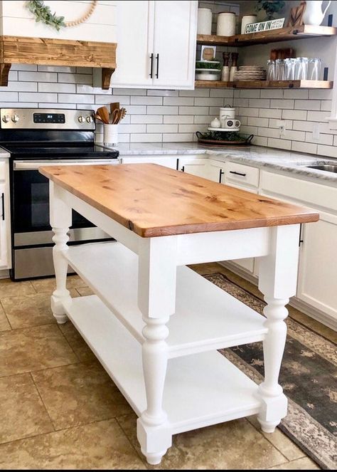 Farmhouse Island With 2 Shelves | Etsy Narrow Kitchen Island, Farmhouse Island, 17 Feb, Mobile Kitchen, Minwax Stain, Narrow Kitchen, Room Cabinet, Kitchen Island Table, White Kitchen Island