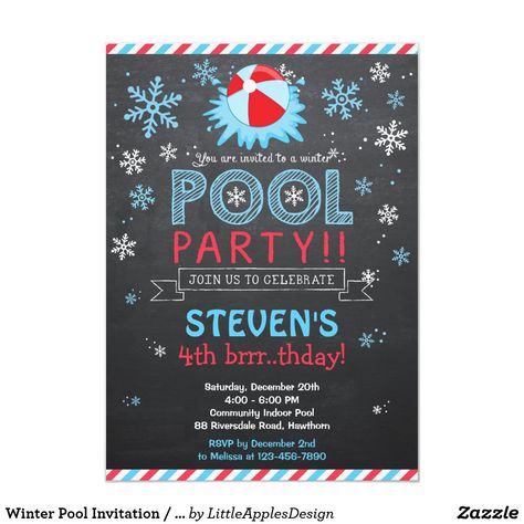 Winter Pool Invitation / Winter Pool Invite Winter Pool Party, Retro Pool Parties, Birthday Invitation Message, Winter Pool, Winter Birthday Invitations, Pool Party Birthday Invitations, Summer Party Invitations, Pool Birthday, Pool Party Invitations