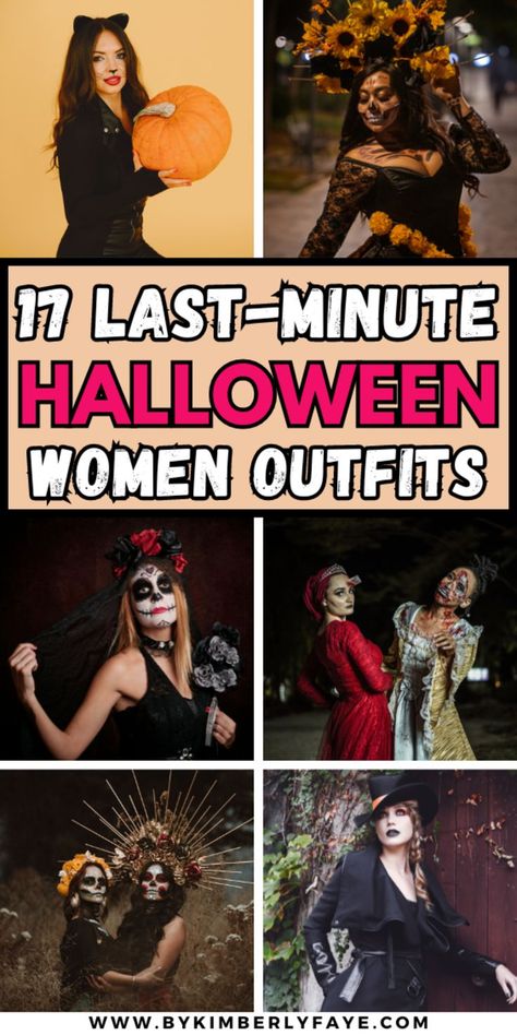 last minute halloween costumes for women Easy Horror Costumes For Women, Quick Womens Halloween Costumes, Easy Appropriate Halloween Costumes, Do It Yourself Halloween Costumes Women, Womens Last Minute Costume Ideas, Easy Women Costumes Diy, Creative Woman Halloween Costumes, Fast Halloween Costumes For Women, Women Last Minute Halloween Costumes