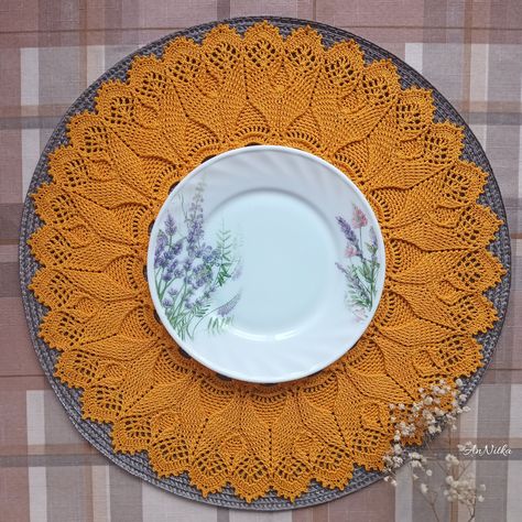 Yellow Table Decor, Yellow Table, Crochet Sunflower, Crochet Doily, Crochet Doilies, Doilies, Table Decor, Etsy Store, Decorative Plates