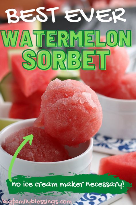 Watermelon Sorbet Recipe, Watermelon Gelato, How To Make Sorbet, Watermelon Sorbet Recipes, Best Watermelon, Watermelon Dessert, Family Blessings, Sorbet Is, Watermelon Sorbet