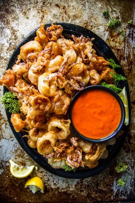 Crispy Fried Calamari (Gluten-free) | The Pioneer Woman Calamari Recipes, Fried Calamari, Broccoli Recipes, Calamari, Rice Flour, Fried Food, Seafood Dishes, Marinara, Fish And Seafood