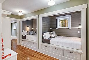 Great Cottage Guest Bedroom Cottage Guest Bedroom, Built In Beds, Bunk Bed Plans, Small Guest Bedroom, Modern Bunk Beds, Bunk Beds Built In, Built In Bed, Built In Bunks, Bunk Rooms