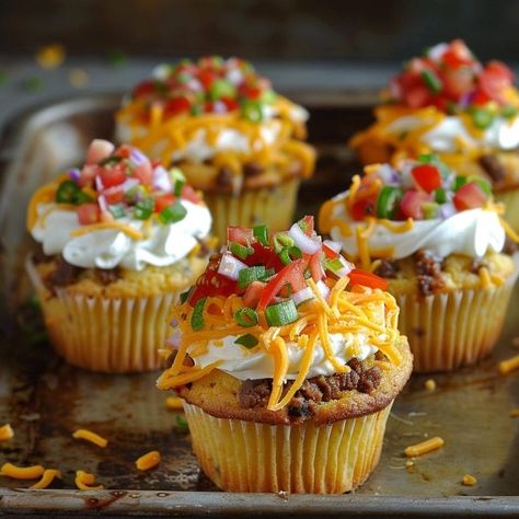 Taco Cupcakes Traditional Tacos, Waffle Ideas, Taco Cupcakes, Savory Cupcakes, Beef Barley, Taco Fillings, Beef Barley Soup, Cornbread Mix, Roll Recipes