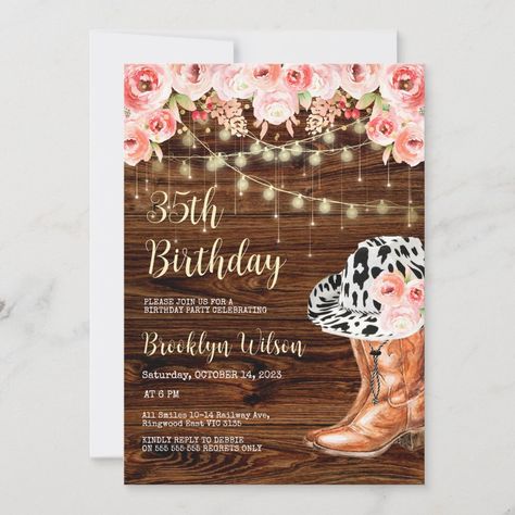 Boots Birthday Party, Boots And Bubbly Bridal Shower, Boots And Bubbly, 40th Birthday Themes, Western Invitations, 13th Birthday Invitations, Western Birthday Party, Country Birthday, Western Birthday