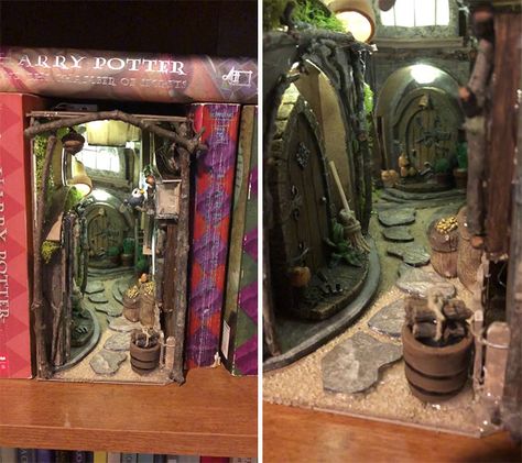 Hobbit Hole Bookshelf Inserts, Creative Bookshelves, Bookshelf Art, Hobbit Hole, Diagon Alley, Book Enthusiast, Book Nook, World Of Books, Miniature Books