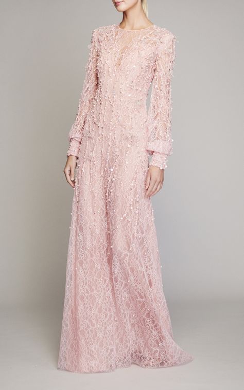 Hijab Gown Dresses, Pink Pearl Dress, Chantilly Dress, Chantilly Lace Dress, Gaun Koktail, Bridesmaid Dresses Long Lace, Lace Kaftan, Kebaya Modern Dress, Pamella Roland