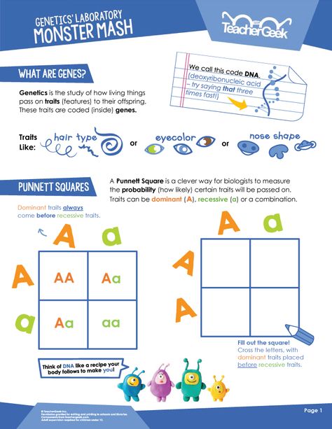 FREE DOCUMENT RESOURCES! A Fantastic DIY Genetics Lab - learn about genes, Punnett Squares, physical traits, DNA, heritable traits, animal adaptations, biomes, mutations and so, so much more! Punnett Square Activity Middle School, Gene Mutation Biology, Engineering Project Ideas, Punnett Square Activity, Biology Basics, Genetics Activities, Physical Traits, Punnett Squares, Biology Worksheet