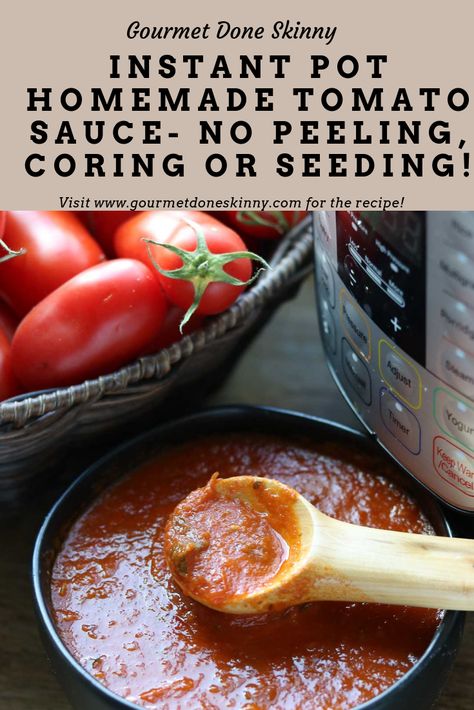 Easy healthy delicious homemade tomato sauce made with fresh tomatoes right in your Instant Pot. No peeling, coring or seeding required. Freeze it in packages for later use for spaghetti, lasagna, and pasta. #healthytomatosauce #instantpottomatosauce Instant Pot Tomato Sauce, Spaghetti Lasagna, Cherry Tomato Sauce, Creamy Parmesan, Parmesan Sauce, Homemade Tomato Sauce, Instapot Recipes, Instant Pot Pressure Cooker, Healthy Delicious