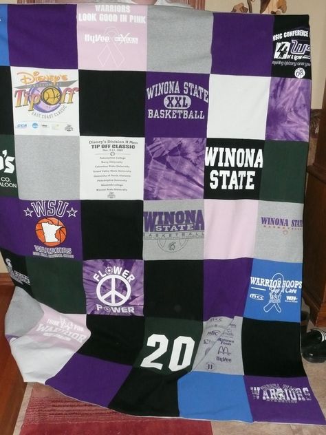 Tshirt quilt for my brother after graduating from Winona State University and playing basketball. Photo Clothesline, Winona State University, Basketball Plays, Future Vision, Tshirt Quilt, Basketball Drills, Playing Basketball, Letter Stencils, My Brother