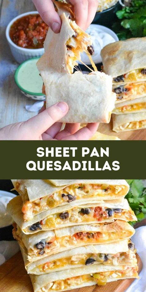 Sheet pan chicken quesadillas are the easiest way to prepare this classic dish for a crowd. No more standing over the stove and making individual quesadillas! This easy recipe takes care of everyone all at once! Samantha Bauchmann Sheet Pan Quesadillas, Pan Quesadilla Recipe, Dish For A Crowd, Sheet Pan Quesadillas, Stuffed Breads, Sea Salt Recipes, Chicken Quesadilla Recipe, Easy To Make Dinners, Sheet Pan Suppers