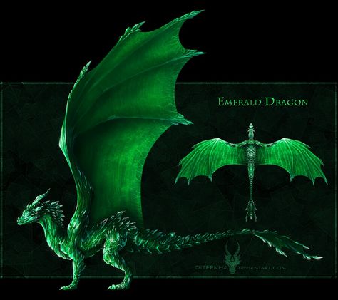 Emerald dragon by Diterkha Please do not use for the sake of the artist and adoptable owner Emerald Green Dragon, Gem Dragon, Emerald Dragon, Dnd Druid, Dragon Riders, Fantasy Tv Shows, Mythical Beasts, Aemond Targaryen, Black Pine