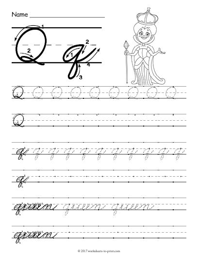 Free Printable Cursive Q Worksheet Q Cursive, Cursive Q, Better Handwriting, Cursive Practice Sheets, Letter Q Worksheets, Substitute Folder, Fun Handwriting, Cursive Letters Worksheet, Alphabet Cursive