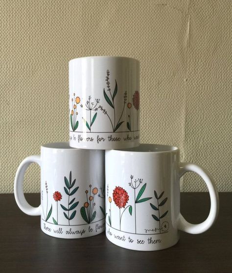 Sharpie Cup, Sharpie Mug Designs, Line Botanical, Leaf Mug, Plant Mug, Mug Drawing, Plant Doodle, Flowers Ceramic, Painted Coffee Mugs