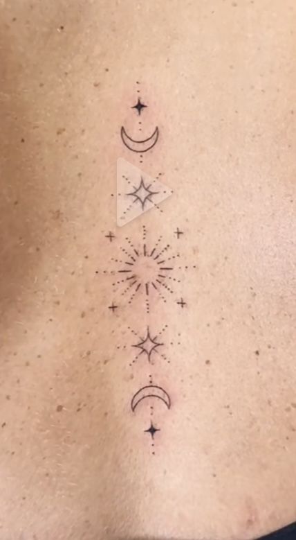 Moon And Stars Spine Tattoo, Stars Spine Tattoo, Spine Tattoo, Moon And Stars, Tattoos And Piercings, Pretty Things, Tatting, Tattoo Ideas, Piercings