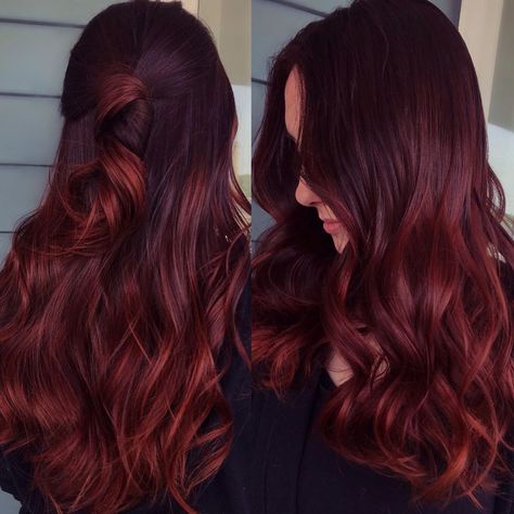 Red velvet is the unexpected summer hair color the internet has bolstered to popularity. From blowouts to braids, deep red is majorly trending. Click here to get inspired. Red Velvet Hair Color, Deep Red Hair, Red Balayage Hair, Wine Hair, Red Hair Inspo, Hair Color Auburn, Burgundy Hair, Auburn Hair, Hair Color And Cut