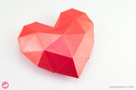 3D Paper Heart - Tutorial & Template, Make a 3D Paper Heart. These DIY geometric paper hearts are easy to make. They make great gifts or decorations, perfect for Valentine's Day, anniversaries, weddings and more! ,  #Paper #PaperCraft #PaperModel #PaperToys #Papercraft #Papertoys 3d Heart Template, Hearts Paper Crafts, Paper Kawaii, Heart Tutorial, Origami Models, Geometric Printable, Cute Origami, Game Icons, Heart Paper