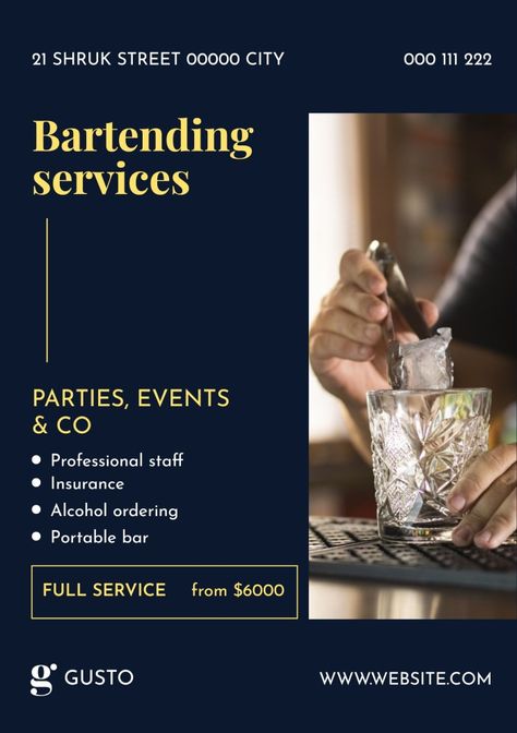 Professional Bartending Service Party Flyer Bartending Logo Ideas, Best Fonts For Logos, Cocktail Business, Contest Poster, Catering Logo, Portable Bar, Social Design, Job Ads, Bar Service