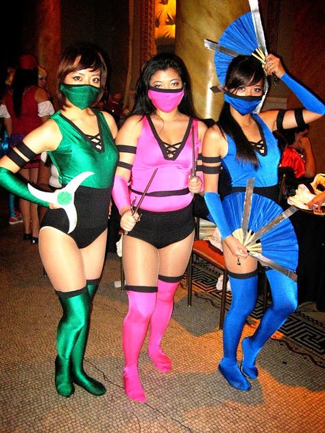 Halloween: Easy Mortal Kombat Costumes Kitana Costume, Skin Coloured Tights, Office Halloween Costumes, Costume Works, Three Girls, Diy Halloween Costumes Easy, Halloween Costumes Friends, Halloween 2014, Halloween Costume Contest