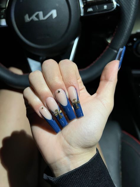 Navy Blue Acrylic Nails Designs, Navy French Tips, Navy French Tip Nails, Navy Nails Design, Nails Xoxo, Boss Nails, Coffin Acrylic Nails, Navy Nails, Blue French Tips