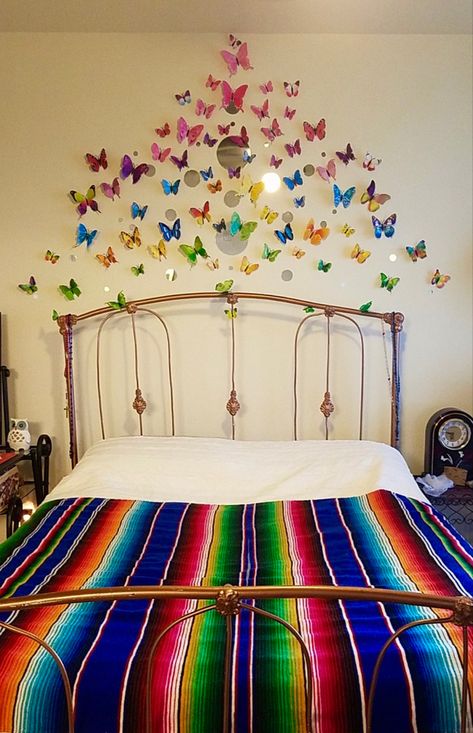 Rainbow butterfly headboard Diy Butterfly, Bedroom, Bed, Furniture, Home Decor