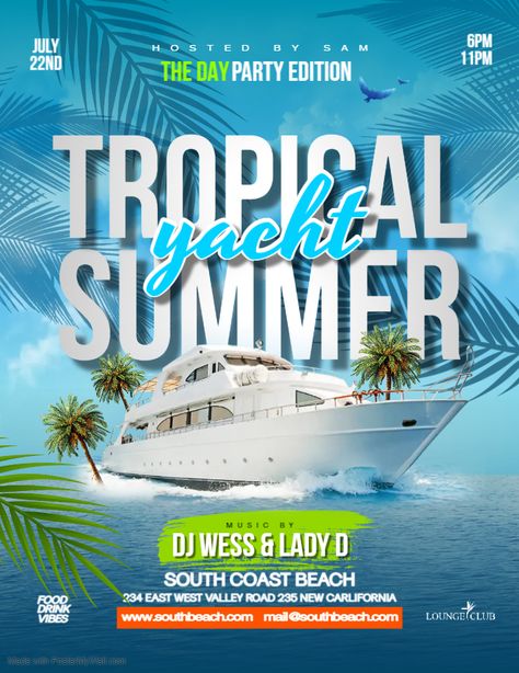 Yacht Party Flyer, Yacht Party Invitation, Summer Yacht, Graphic Design Freebies, Summer Party Invitations, Lounge Club, Party Flyer Template, Party Flyers, Summer Party Decorations