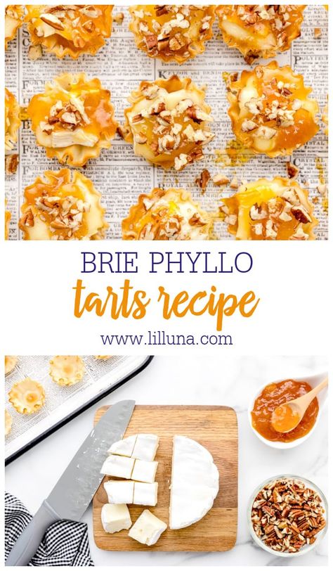 Phyllo Tarts Appetizers, Phyllo Dough Brie, Brie Phyllo Cups, Brie Phyllo, Appetizer Brie, Phyllo Tart, Brie Cheese Appetizer, Tart Shells Recipe, Brie Cheese Recipes