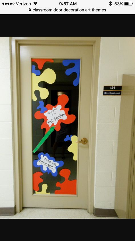 Art room door Art Room Door, Art Classroom Door, Holi Craft, Room Door Decor, Door Classroom, Art Room Doors, Room Door Decorations, Classroom Tour, Art Galleries Design