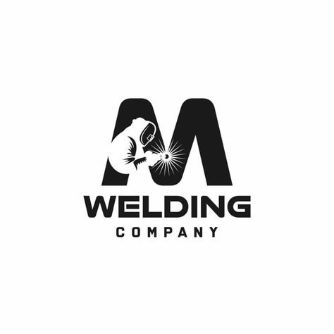 Letter M welding logo, welder silhouette working with weld helmet in simple and modern design style art Industrial Logo Design, Welding Logo, Mg Logo, Welding Design, The Letter M, Industry Logo, Company Logo Design, Letter M, Metal Words