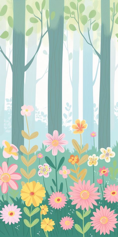 Flower Background Illustration, May Phone Wallpaper, Cute Spring Wallpapers, Spring Phone Wallpapers, Spring Phone Wallpaper, April Wallpaper Aesthetic, Spring Wallpaper Iphone, May Wallpaper, Aesthetic Spring Wallpaper