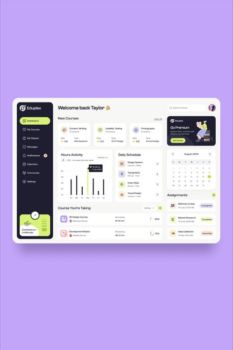 Explore our meticulously crafted Educational Dashboard design for a holistic learning experience. Monitor your engagement, achievements, statistics, daily schedule, assignments, and more in one intuitive interface.

Get in touch with us today to learn more about our UX design services and let's work together to create something amazing

👉Contact: hello@designmonks.co
+8801798-155521

#EducationalDashboard #LearningExperience #ProgressTracking  #Statistics #DailySchedule #AssignmentsManagement Website Design Dashboard, Ux Dashboard Design, Simple Dashboard Design, Dashboard Interface Design, Software Design Interface, Web Dashboard Design, Dashboard Website Design, Dashboard Ux Design, User Dashboard Ui Design