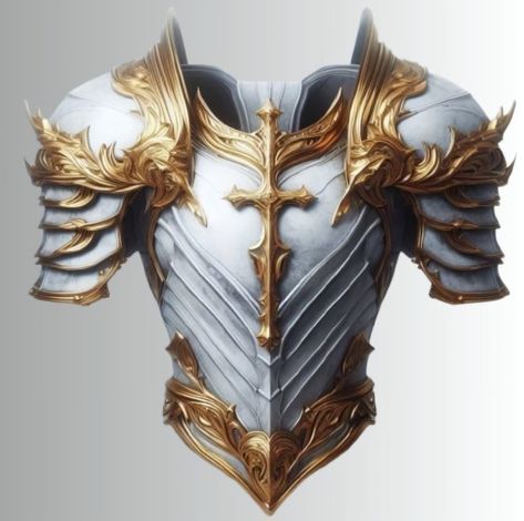 White Armor Aesthetic, White And Gold Armor, Winged Armor, Sun Armor, Fallen Paladin, Shield With Wings, Golden Armour, Angel Knight, Angel Armor