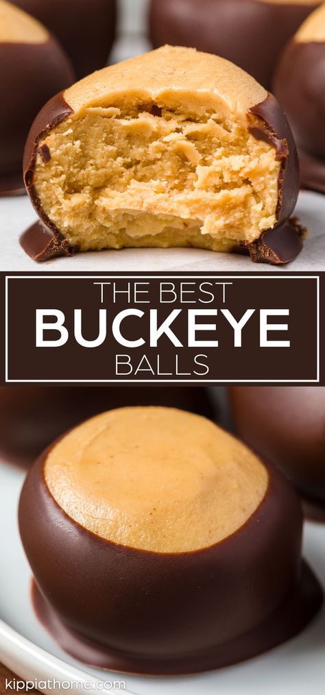 This Buckeye recipe is the easiest candy ever since they do not require a candy thermometer or any special equipment. They are sweet balls of peanut butter dipped in dark chocolate for a decadent treat. Buckeye Candy Recipe, Best Buckeyes Recipe, Buckeye Recipe Easy, Buckeye Recipe, Sweet Balls, Buckeye Balls, Peanut Butter Buckeyes, Buckeyes Recipe, Butter Candy