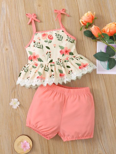 Multicolor Boho  Sleeveless Polyester Floral  Embellished Slight Stretch Summer Baby Clothing Dress Design With Lace, Baby Frocks Designs Summer, Baby Summer Dress, Summer Frocks, Fancy Short Dresses, Baby Summer Dresses, Kids Dress Collection, Girls Clothes Patterns, Sewing Baby Clothes