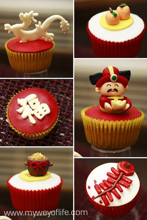 Chinese New Year Cupcakes, New Year Cupcakes, New Year Cupcake, Chinese New Year Cake, New Year's Cupcakes, Chinese New Year Cookies, Chinese Birthday, Chinese Cake, Chinese Party