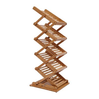 This is a floor-standing bamboo magazine rack made of natural bamboo with a baking lacquer process that is resistant to wear and tear and has a long service life. The fresh and minimalist design allows it to fit into a variety of decorative styles. With five tiers, it has enough space to store a variety of magazines or books. It is suitable for placing in halls, event rooms, offices, and other places. | DALELEE 5-Tier Foldable File Magazine Shelf Metal in Brown, Size 56.3 H x 16.0 W x 14.0 D in Magazine Shelf, Decorative Styles, Bamboo Shelf, Brochure Holders, Activity Room, Event Room, Metal Magazine, Decorating Styles, Magazine Rack