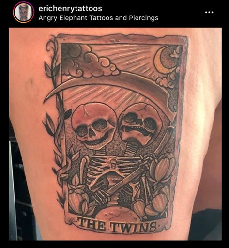 Evil Twin Tattoo, Gemini Twins Tattoo, Gemini Tarot Card, Twins Tattoo, Twin Tattoos, Gemini Twins, Tarot Card Tattoo, Evil Twin, Card Tattoo