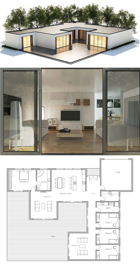 House Plan 5 Bedroom Container House Plans, 50 X 50 House Plans, Court Yard House Plans, Free House Plans 4 Bedroom, Container House Design Interior, Container House Floorplan, Small 5 Bedroom House Plans, Simple Small House, House Plans Simple