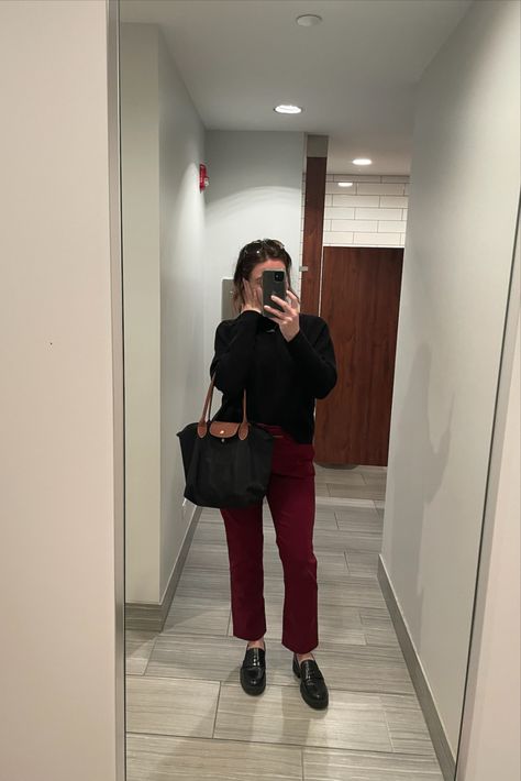 black @longchamp - @coach loafers - Maroon @jcrew pants - Black @anthropologie Sweater - @raybanofficial Fall Work Outfit, Coach Loafers, Fall Outfits For Work, Anthropologie Sweater, Inspired Outfits, Pants Black, Work Outfit, Black Pants, J Crew