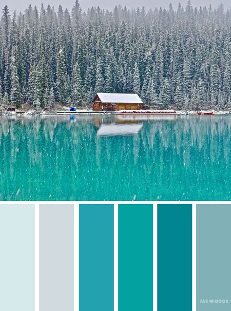 Emerald teal winter landscape color scheme ,color palette - Looking for color inspiration? At fab mood you will find 1000s of beautiful color palette, color palette inspired by nature,landscape ,food ,season Earth Houses, Fab Mood, Mobile Ideas, Teal Color Palette, Diy Remodeling, Teal Bedroom, Winter Color Palette, Cosy Living, Colour Combos